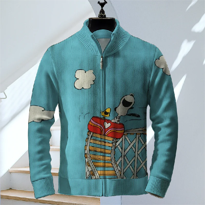 Men's Character Print Zip-Up Sweater Jacket 2409005213