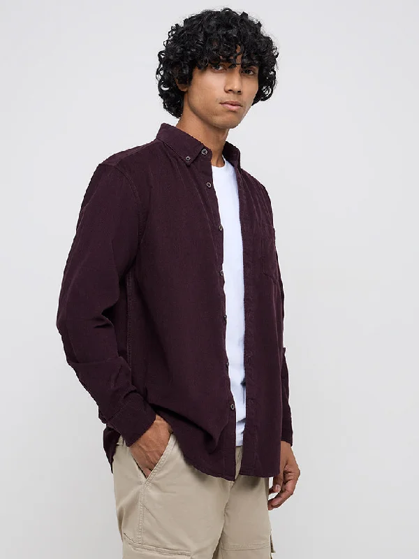 WES Casuals Wine Relaxed-Fit Cotton Shirt