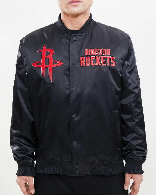 NBA HOUSTON ROCKETS CHEST HIT MEN'SLOGO SATIN JACKET (BLACK)