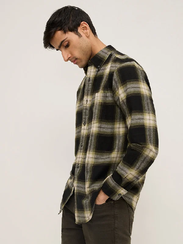 WES Casuals Green Checkered Relaxed-Fit Cotton Shirt