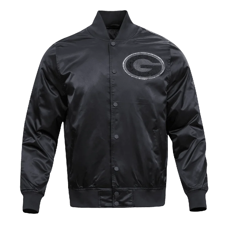 NFL GREEN BAY PACKERS TRIPLE BLACK MEN'S SATIN JACKET (TRIPLE BLACK)