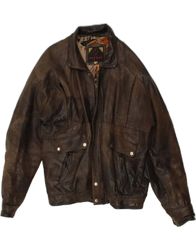 SARDAR Mens Leather Jacket UK 44 2XL Brown