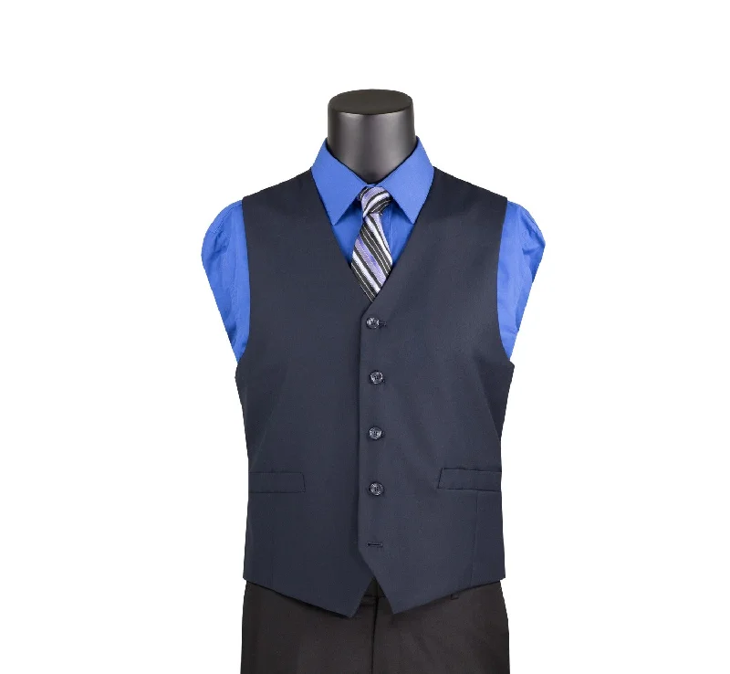 Terra Collection: Navy Solid Color Single Breasted Slim Fit Vest