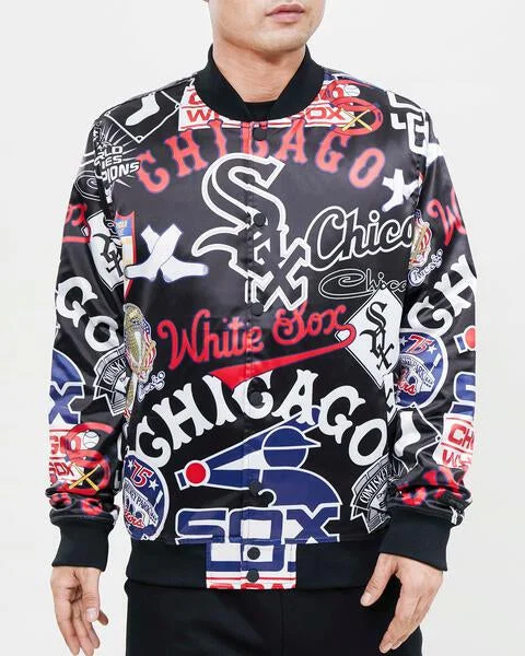 MLB CHICAGO WHITE SOX AOP MEN'S SATIN JACKET (BLACK)