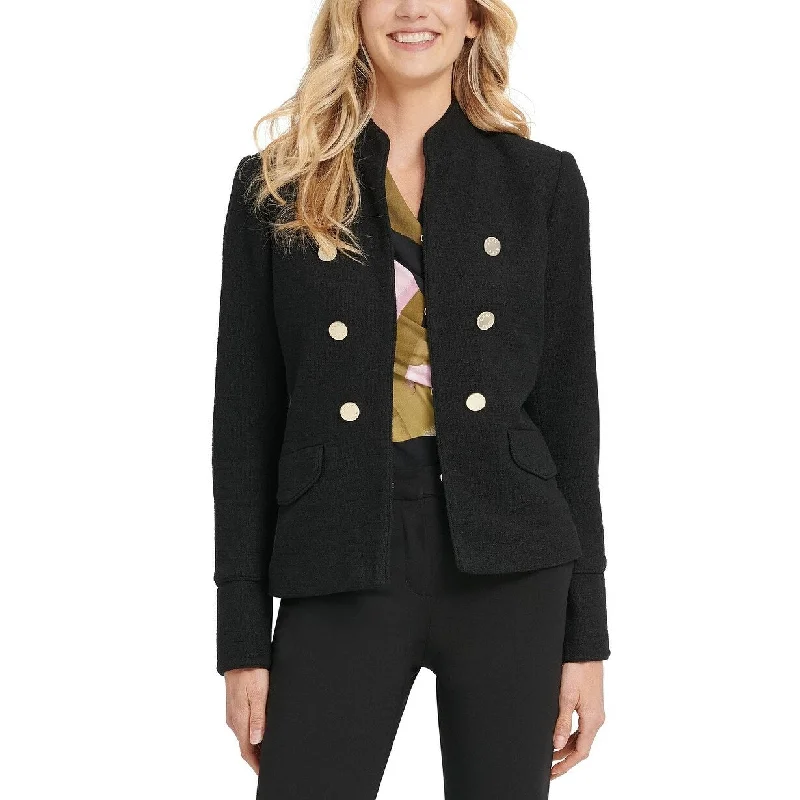 DKNY Women's Double-Breasted Military Jacket Black Size 10