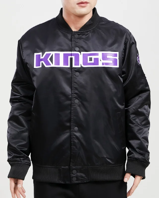 NBA SACRAMENTO KINGS TEAM BIG LOGO MEN'S SATIN JACKET (BLACK)