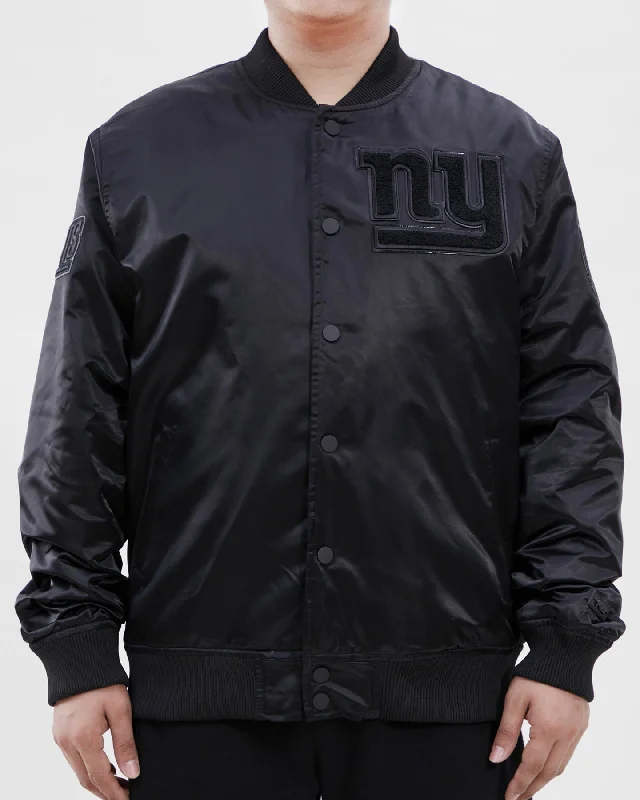 NFL NEW YORK GIANTS TRIPLE BLACK MEN'S SATIN JACKET (TRIPLE BLACK)