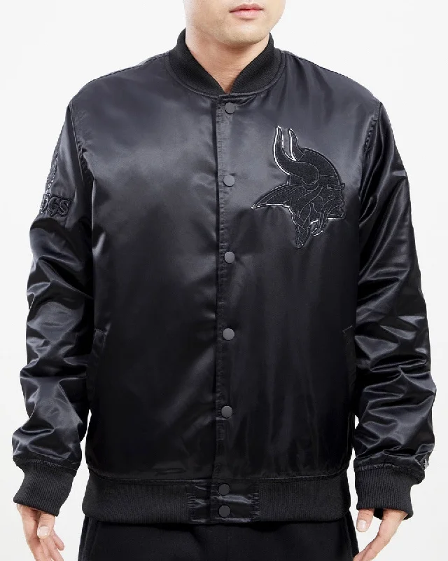 NFL MINNESOTA VIKINGS TRIPLE BLACK MEN'S SATIN JACKET (TRIPLE BLACK)