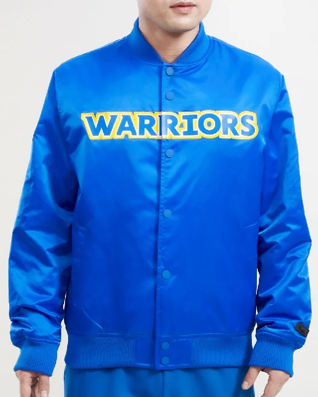 NBA GOLDEN STATE WARRIORS TEAM BIG LOGO MEN'S SATIN JACKET (ROYAL BLUE)