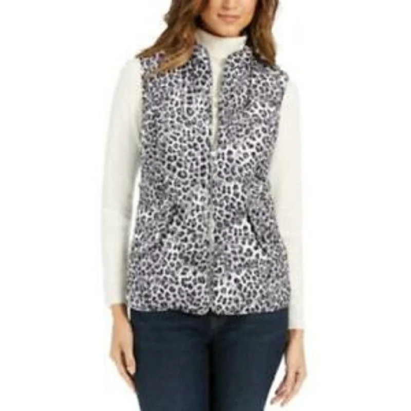 Charter Club Women's Animal-Print Quilted Vest White Size Medium