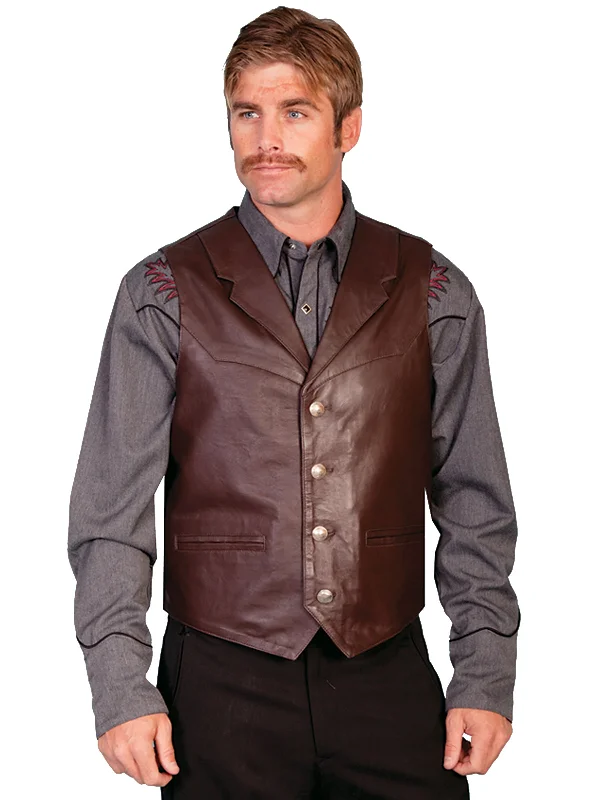 Scully Leather Mens Western Lambskin Lapel Vest Brown Soft Touch XL