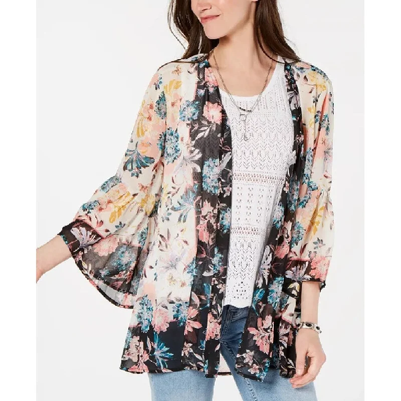 Style & Co Women's Floral-Print Kimono Natural Size Medium