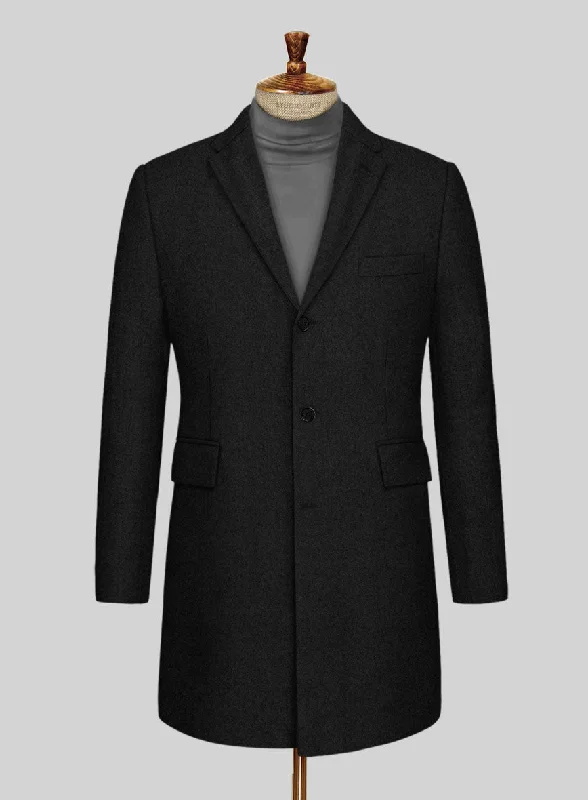 Vintage Plain Black Tweed Overcoat