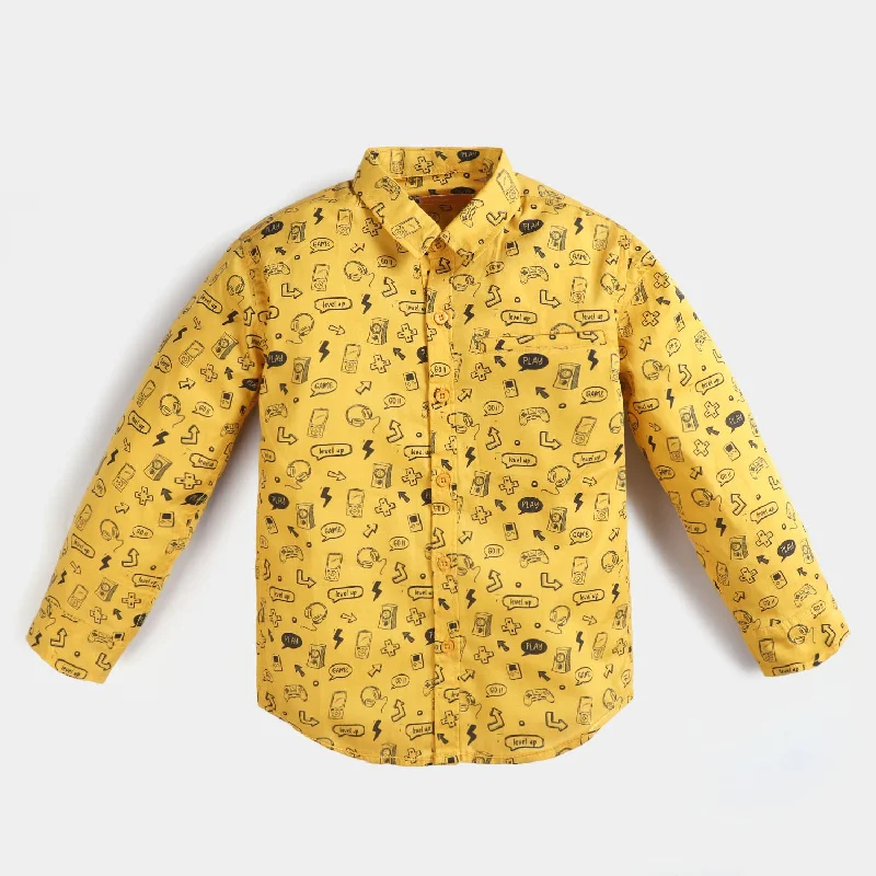 Boys Cotton Casual Shirt Printed-Yellow