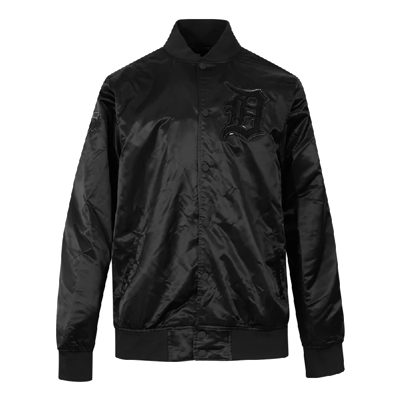 MLB DETROIT TIGERS TRIPLE BLACK LOGO MEN'S SATIN JACKET (BLACK)