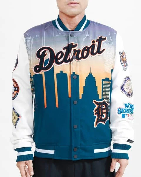 MLB DETROIT TIGERS REMIX VARSITY MEN'S JACKET (BLACK/WHITE)