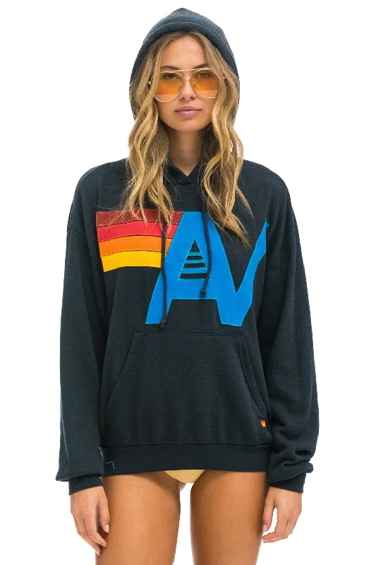 LOGO STITCH PULLOVER RELAXED HOODIE - CHARCOAL