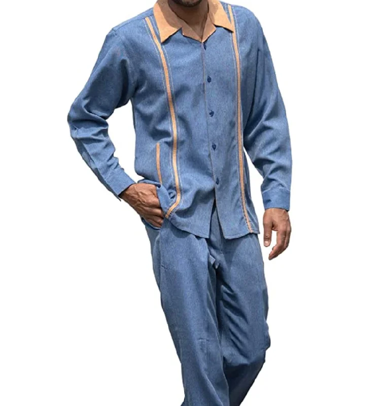 Blue Denim Feel 2 Piece Long Sleeve Walking Suit