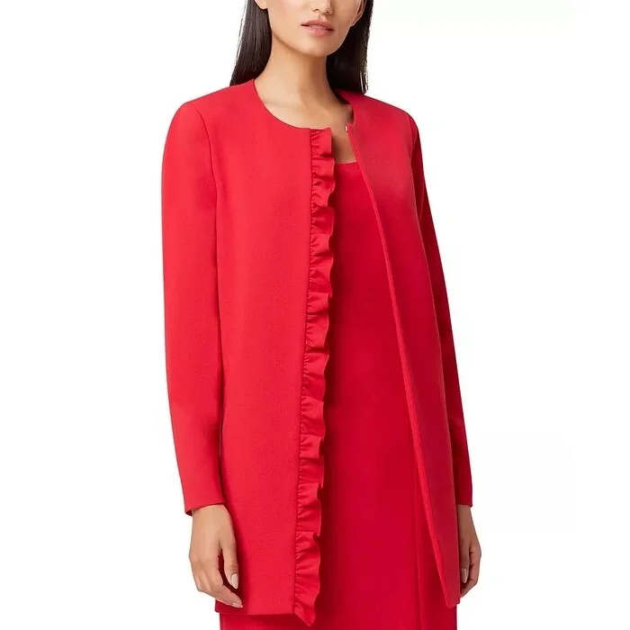 Tahari ASL Women's Ruffled Collarless Topper Jacket Medium Red Size 6