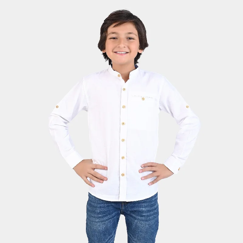 Boys Cotton Slub Casual Shirt F/S (Just Be Nice)-White