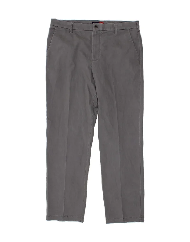 IZOD Mens Classic Fit Slim Chino Trousers W38 L31 Grey Cotton