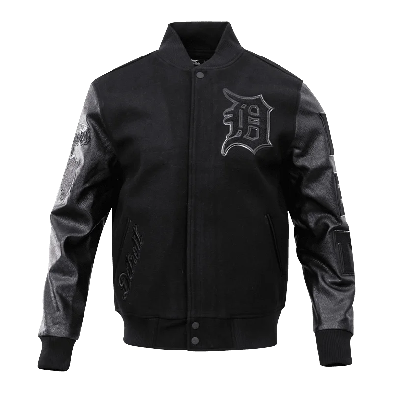 MLB DETROIT TIGERS TRIPLE BLACK LOGO MEN'S VARSITY JACKET (BLACK)