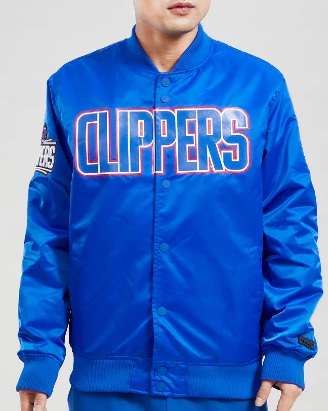 NBA LOS ANGELES CLIPPERS BIG LOGO MEN'S SATIN JACKET (ROYAL BLUE)