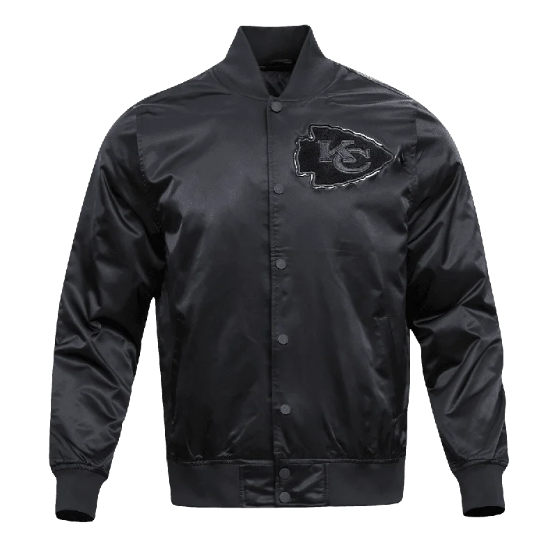 NFL KANSAS CITY CHIEFS TRIPLE BLACK MEN'S SATIN JACKET (TRIPLE BLACK)