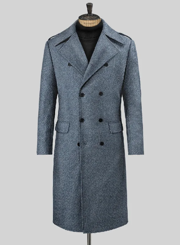 Vintage Herringbone Blue Tweed GQ Overcoat