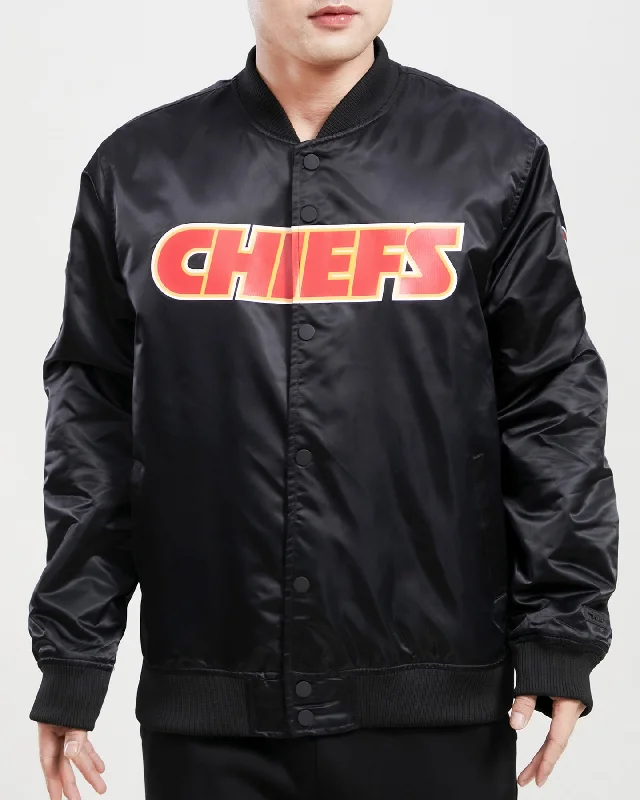 NFL KANSAS CITY CHIEFS TEAM BIG LOGO MEN'S SATIN JACKET (BLACK)