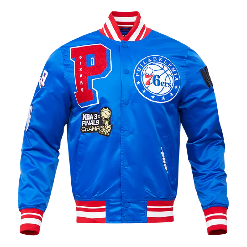 NBA PHILADELPHIA 76ERS MASHUP MEN'S SATIN JACKET (ROYAL BLUE)