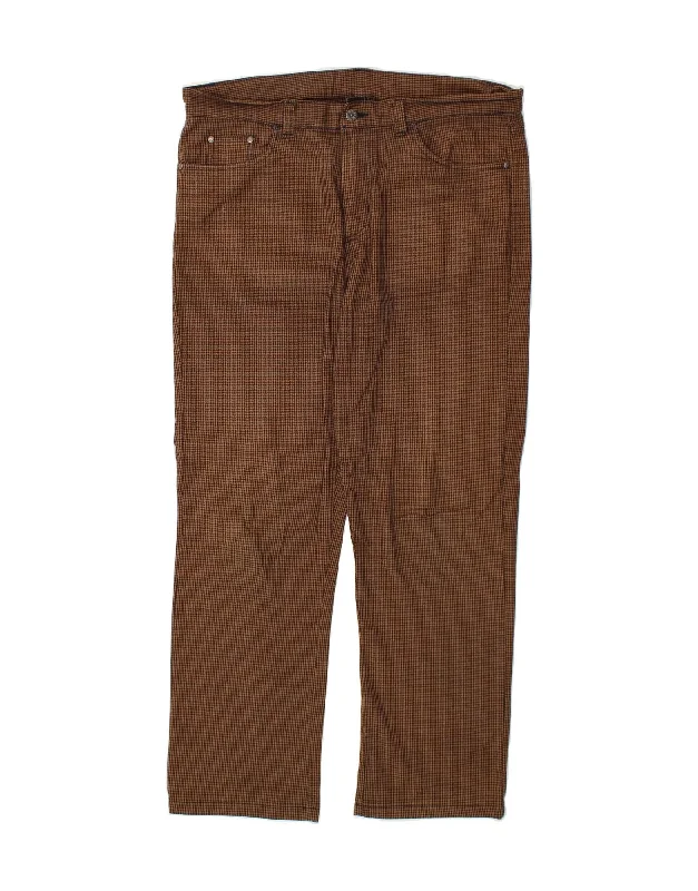 COTTON TRADERS Mens Straight Casual Trousers W36 L30 Brown Houndstooth