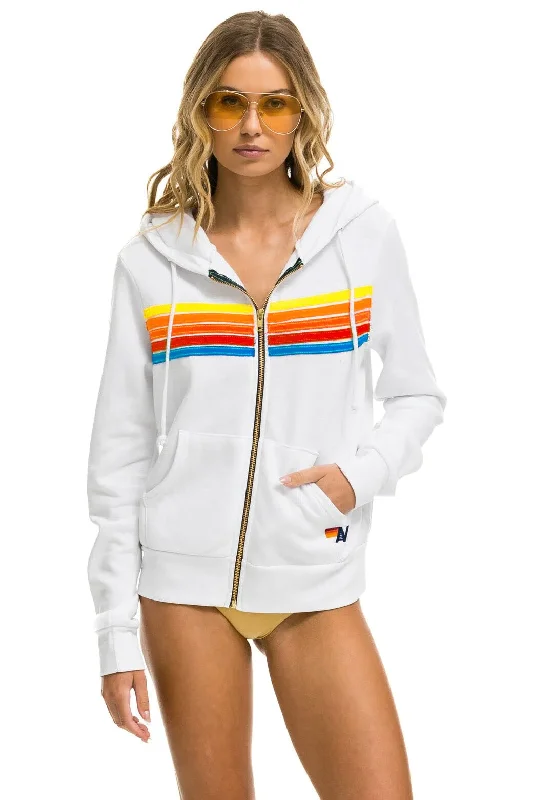 5 STRIPE HOODIE - WHITE // NEON RAINBOW