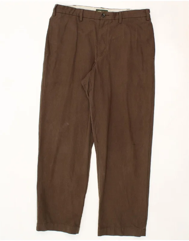 EDDIE BAUER Mens Classic Fit Chino Trousers W36 L32 Brown Herringbone