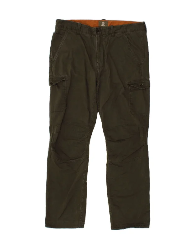 TIMBERLAND Mens Straight Cargo Trousers W34 L30 Green Cotton