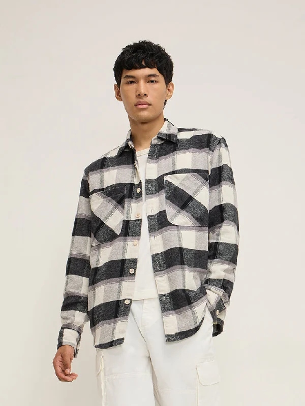 Nuon Charcoal Checkered Design Relaxed-Fit Cotton Shirt