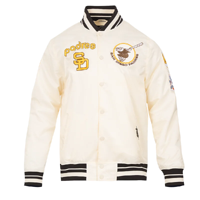 MLB SAN DIEGO PADRES RETRO CLASSIC MEN'S RIB SATIN JACKET (EGGSHELL/BLACK)