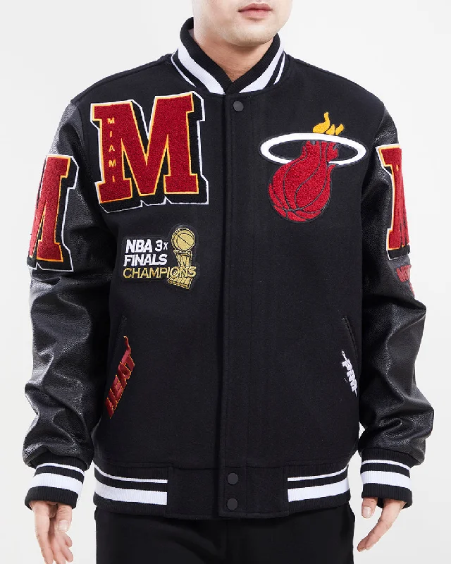 NBA MIAMI HEAT MASHUP LOGO MEN'S VARSITY JACKET (BLACK)