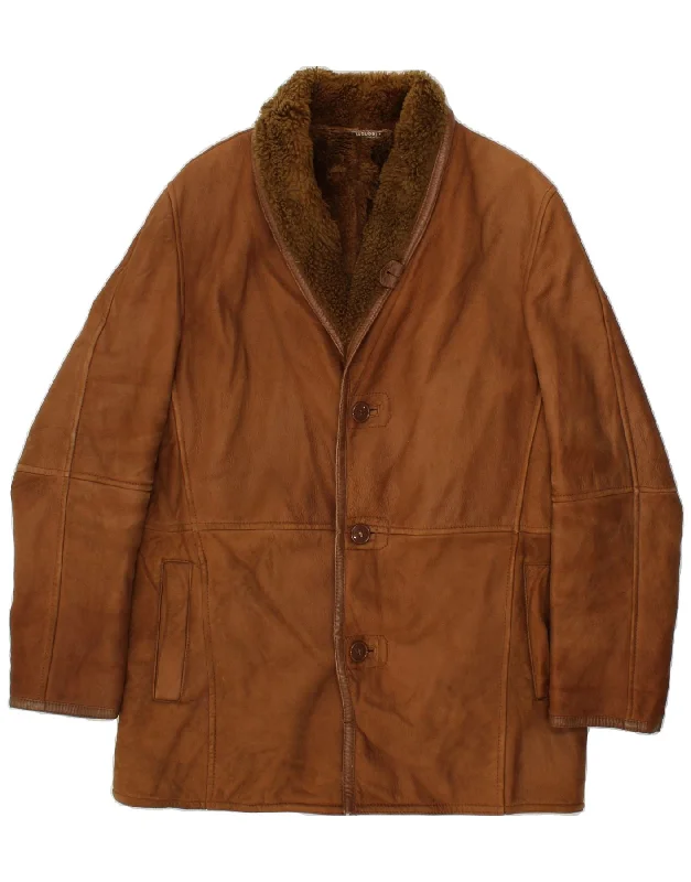 MONPEL Mens Shearling Jacket IT 52 XL Brown Shearling