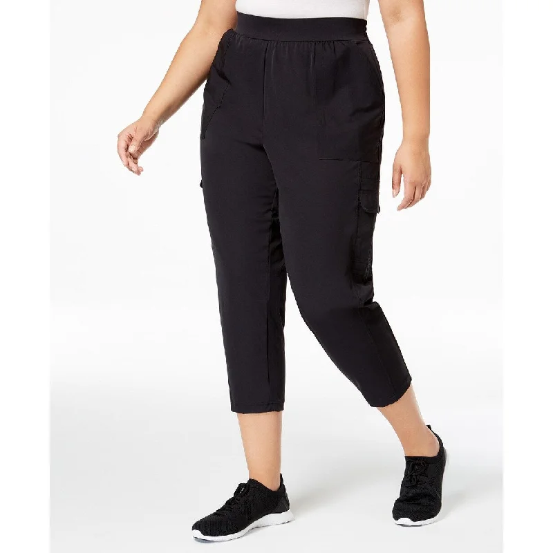 Ideology Women's Plus Size Recycled Woven Cargo Pants Black Size 3XL