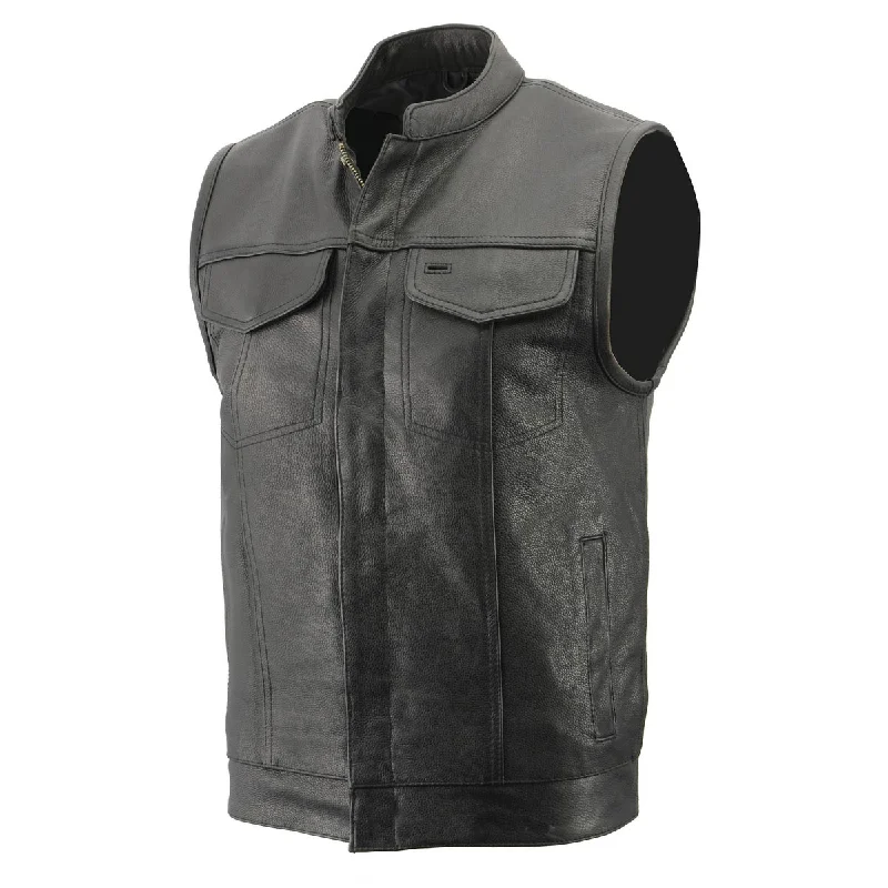 Men’s Premium Cowhide Leather Club Style Motorcycle Biker Riding Vest BZ6410