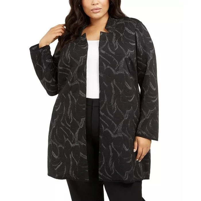 Alfani Women's Plus Metallic Jacquard Long Jacket Black Size 1X