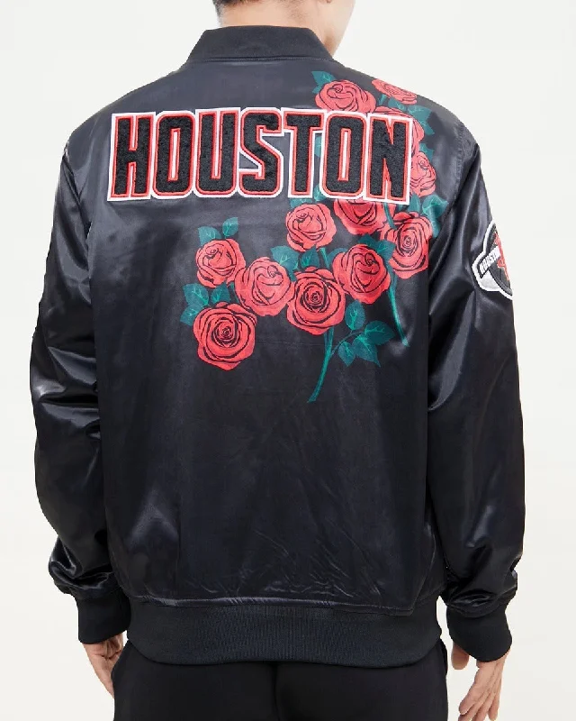 NBA HOUSTON ROCKETS ROSE MEN'S SATIN JACKET (BLACK)