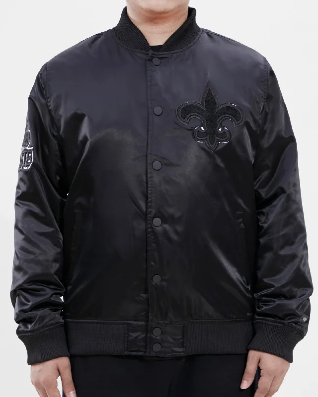 NFL NEW ORLEANS SAINTS TRIPLE BLACK MEN'S SATIN JACKET (TRIPLE BLACK)