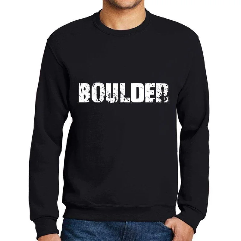 Men's Printed Graphic Sweatshirt Popular Words BOULDER Deep Black