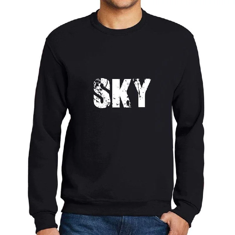 Men's Printed Graphic Sweatshirt Popular Words SKY Deep Black