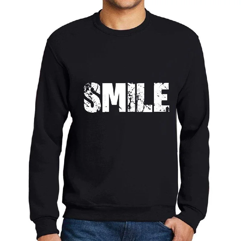 Men's Printed Graphic Sweatshirt Popular Words SMILE Deep Black