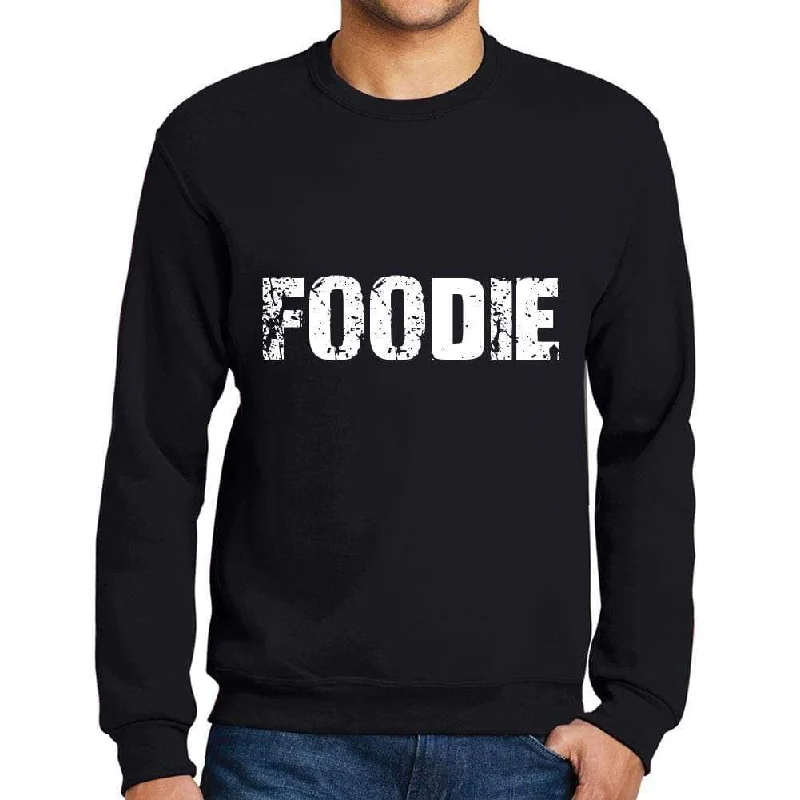 Men's Printed Graphic Sweatshirt Popular Words FOODIE Deep Black