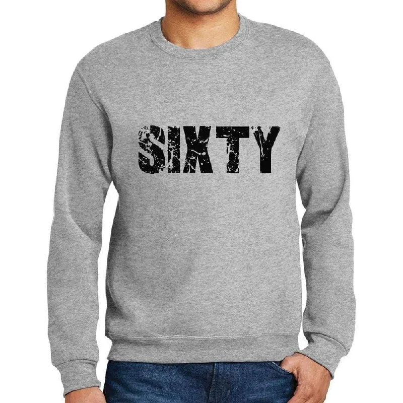 Men's Printed Graphic Sweatshirt Popular Words SIXTY Grey Marl