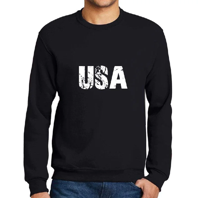 Men's Printed Graphic Sweatshirt Popular Words USA Deep Black